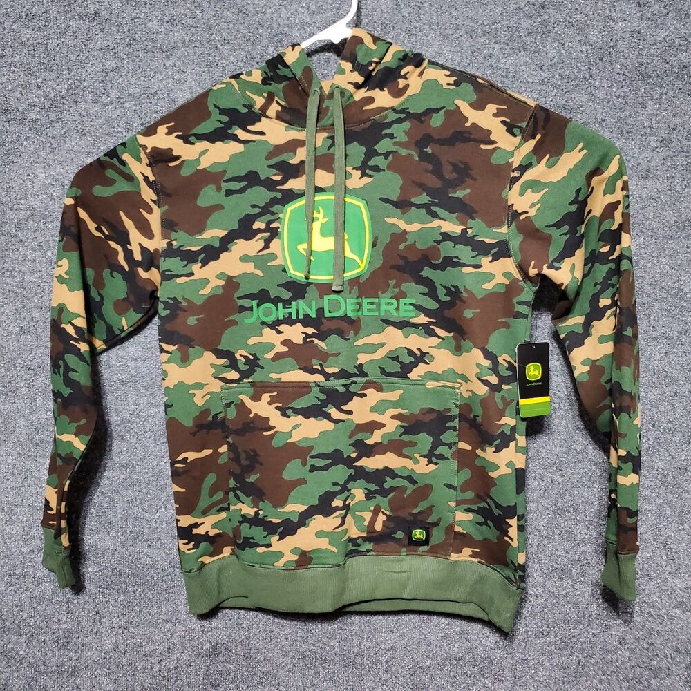 John Deere JD Core Camo Logo Hoodie Mens Small Camouflage Grunge Farm Outdoor